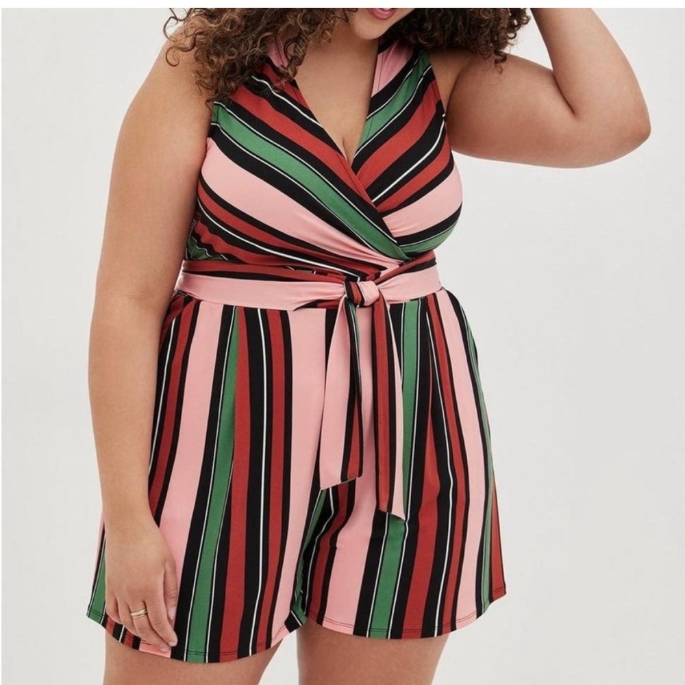 Torrid Multicolor Stripe Studio Knit Surplice Romper 3X NWT 16993674